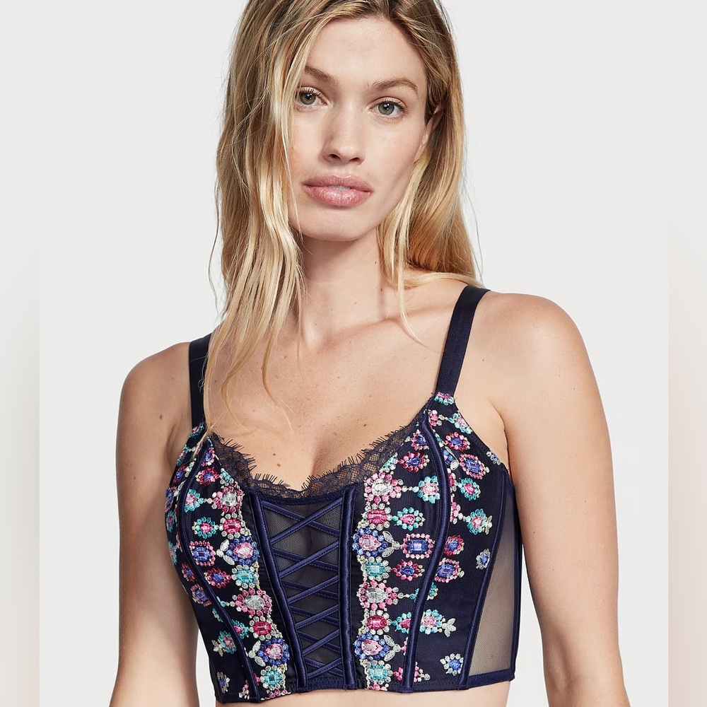 victoria secret PINK DREAM ANGELS Unlined Bejeweled Embroidery Corset Top